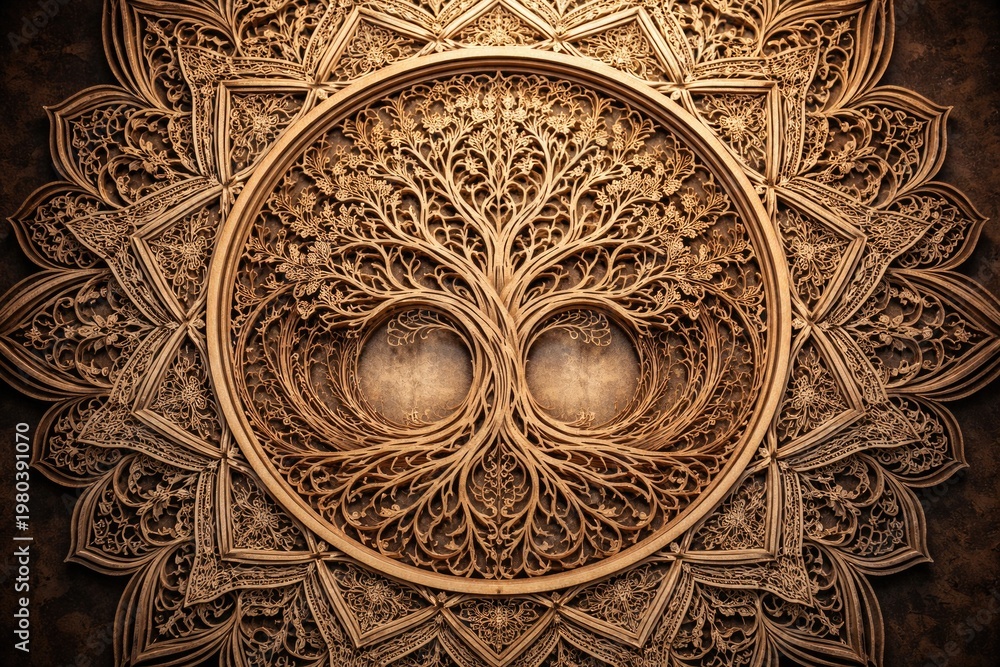 Obraz premium Intricate layered laser cut tree mandala design with detailed patterns