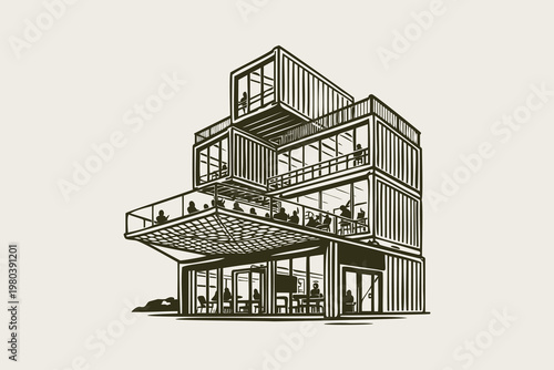 Sustainable Container Cafe Social Space Vector Art