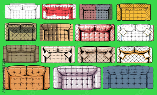Sofa, couch, armchair, vector icons, 20 furniture designs, living room, interior, home decor