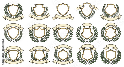 Collection of Vintage Heraldic Shields and Banners.