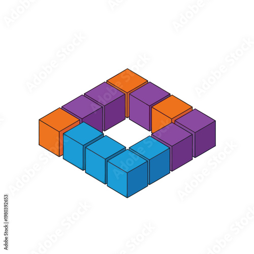 Colorful 3D Cubes Forming Square Shape.