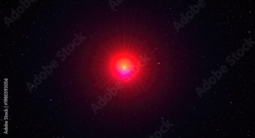 Vivid abstract backdrop featuring a glowing red sun burst against a dark starry sky