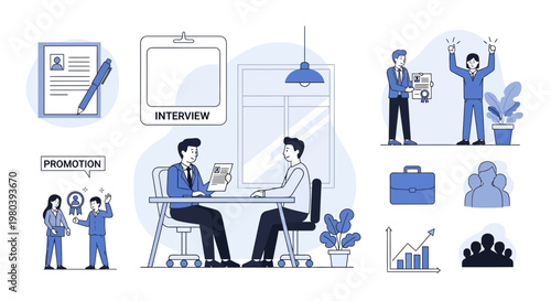 Job Interview and Promotion Concept: Business People Discussing Careers and Success
