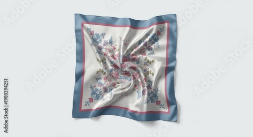 Square silk scarf mockup with clear fabric effect rendered in 3D