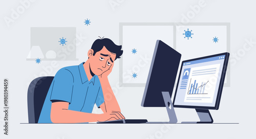 Man feeling stressed and overwhelmed working on computer during pandemic