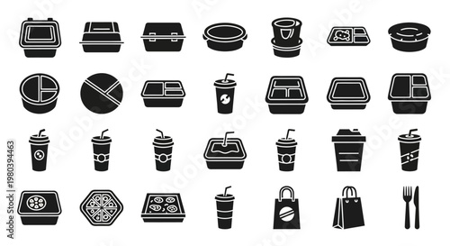 Black and white food and drink icons.