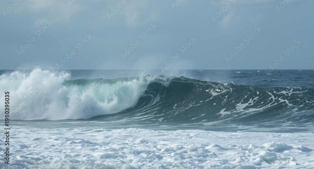 Fototapeta premium Vigorous coastal waves under windy sky