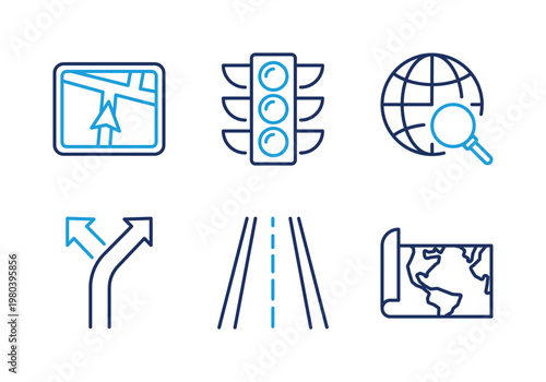 Transportation and Road Infrastructure thin line icon set. Minimal web icons