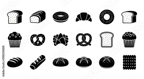 Black and white bakery icons set.