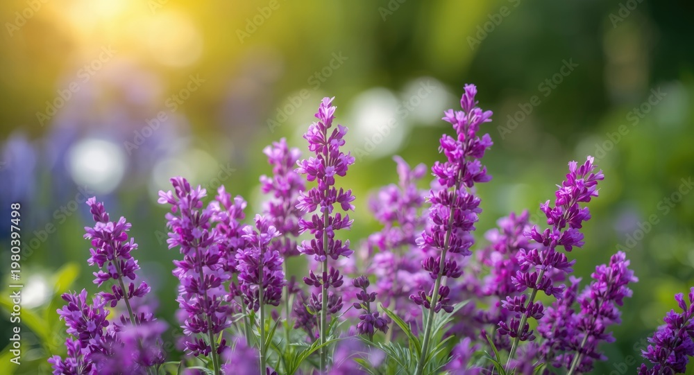 Fototapeta premium Summer garden filled with radiant violet statice flowers in full bloom and subtle natural blur