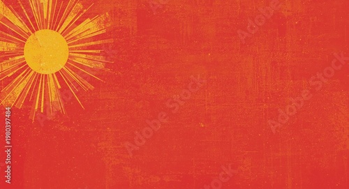 Sunburst illustration over a textured red grunge surface with copy space
