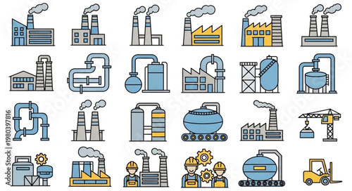 Collection of Industrial Factory and Plant Icons.