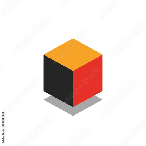 Multicolored Cube Object with Shadow.