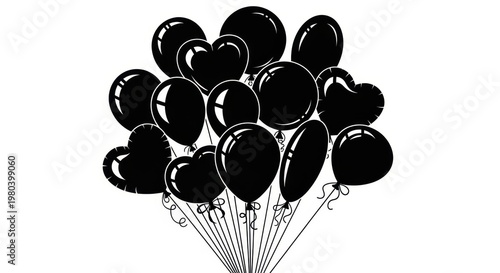 Black balloons heart round shapes bunch celebration event festive party.