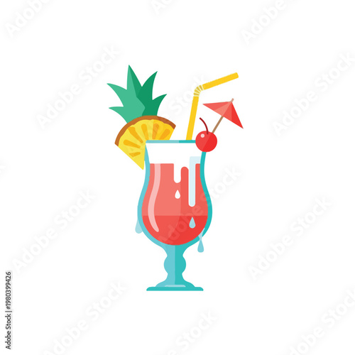 Vibrant Tropical Cocktail with Pineapple and Cherry Garnish.
