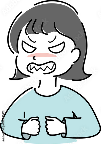 怒る女性 シンプル イラスト 激怒 トラブル 注意 NG 人物 ベクター / Angry woman intense emotion warning trouble character vector