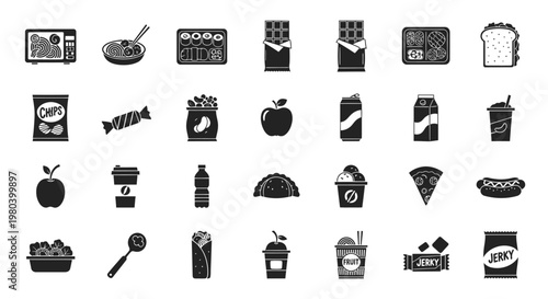 Black and white food and drink icons.