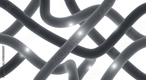 Abstract background featuring intertwined 3d pipes with soft lighting and metallic finish.