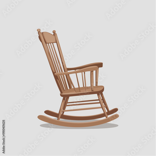 Wooden rocking chair with slatted back and armrests