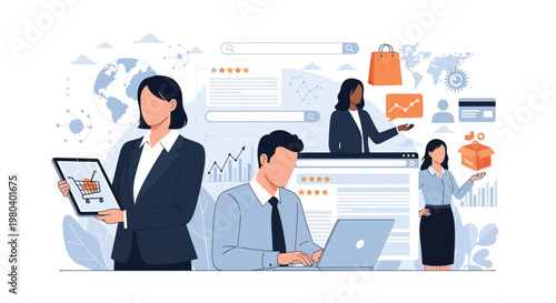 Business people working, office workers, professionals, corporate team, digital devices, laptops, tablets