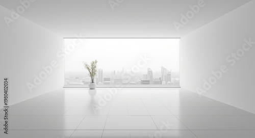 Minimalist white room with ...