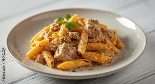 Tuna and penne pasta baked ...