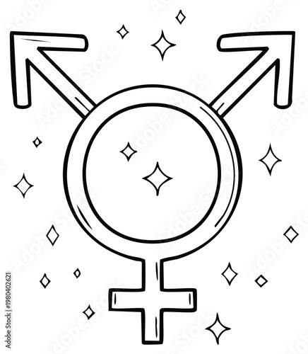 Genderqueer transgender symbol with sparkles, illustration for equality, inclusivity, and rights