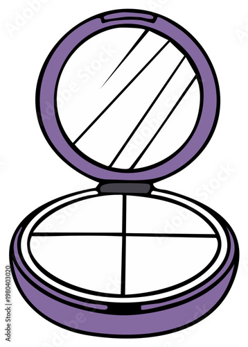 Open Compact Mirror with Face Powder Compartments and Reflection