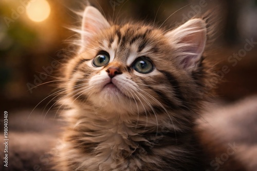 Curious kitten looking upwa...
