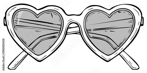 Hand-Drawn Heart-Shaped Sunglasses in Sketch Style