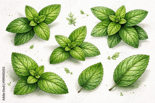 Hand Drawn Mint Leaf Illust...