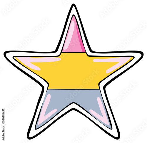 Pansexual Pride Flag Star Sticker with Pink Yellow and Gray Stripes and Black Outline