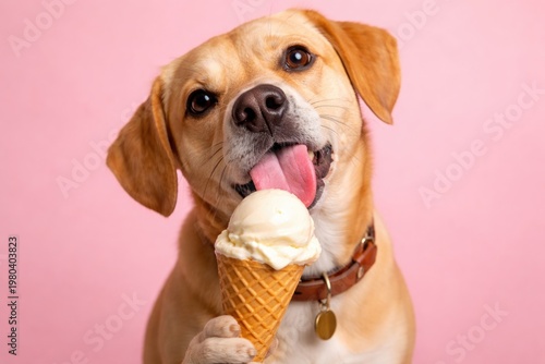 Happy fawn colored dog lick...