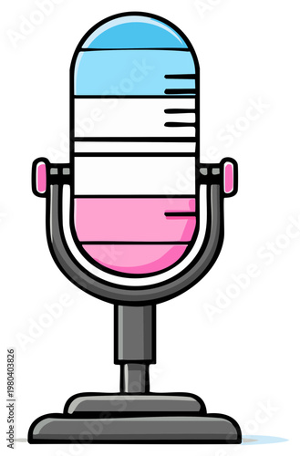 Cartoon microphone in the colors of the transgender pride flag