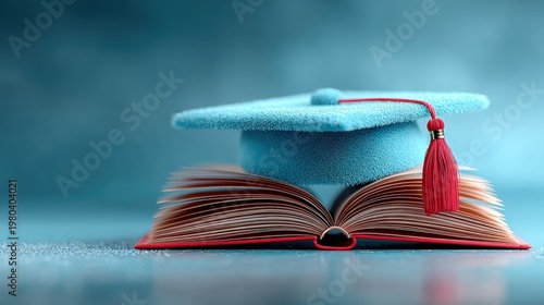 Graduation Cap and Open Book Symbolizing Education and Academic Achievement