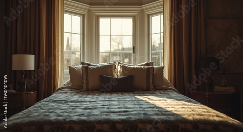 Well-lit bedroom with decor...