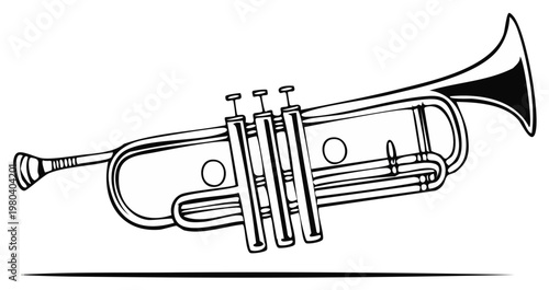 Illustration of a Trumpet Musical Instrument, Black and White Outline
