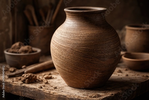 Handcrafted clay vessel wit...