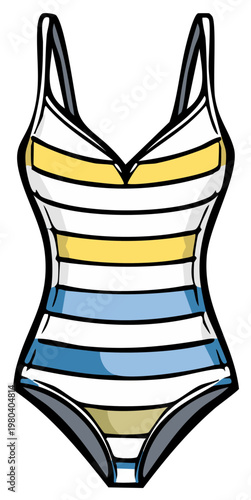 Striped swimsuit illustration, vector design of a colorful one-piece swimming suit