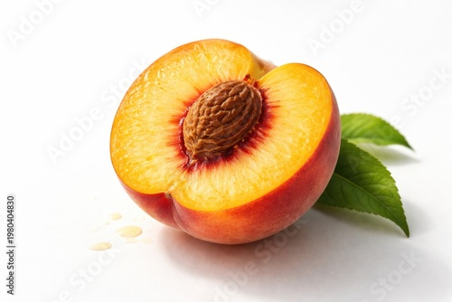 halved peach fruit on a clean white background with copy space