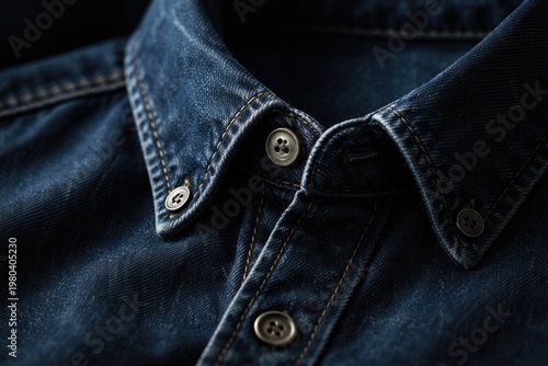 Close up dark denim shirt c...