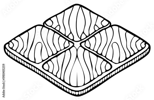 Abstract illustration of a four-sectioned wooden serving tray.