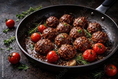 Cooked meatballs sizzling i...