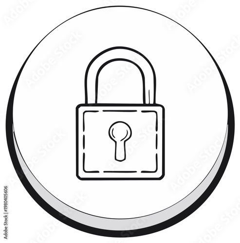 Simple line drawing of a padlock inside a circular border symbolizing security and privacy