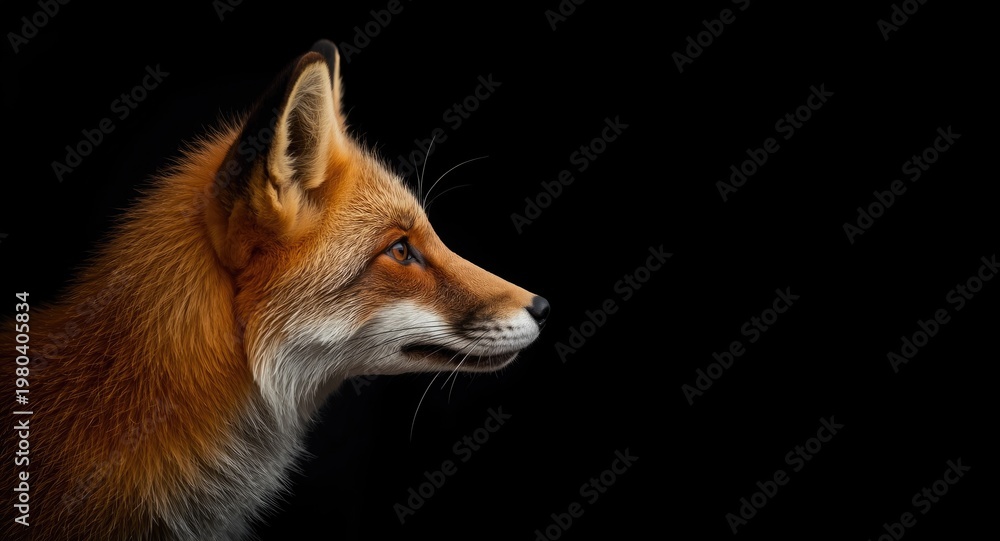 Obraz premium Close up image of a red fox profile on a dark black backdrop