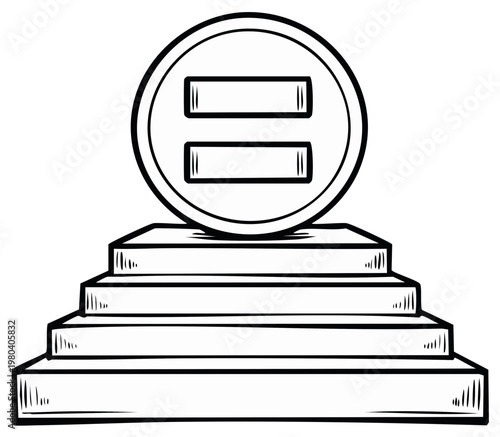 Equality Symbol on Pedestal Steps in Simple Black and White Sketch
