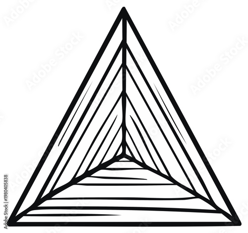 Abstract Triangular Structure Geometric Interior Space Perspective Black and White Illustration