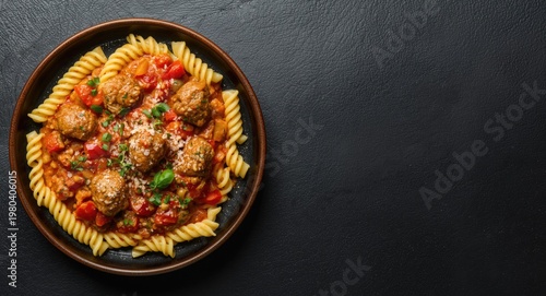 Top view of fusilli pasta s...