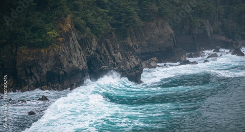 Wild surf breaking near cli...