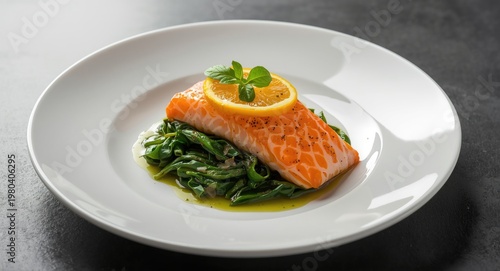 Spinach and salmon dish wit...
